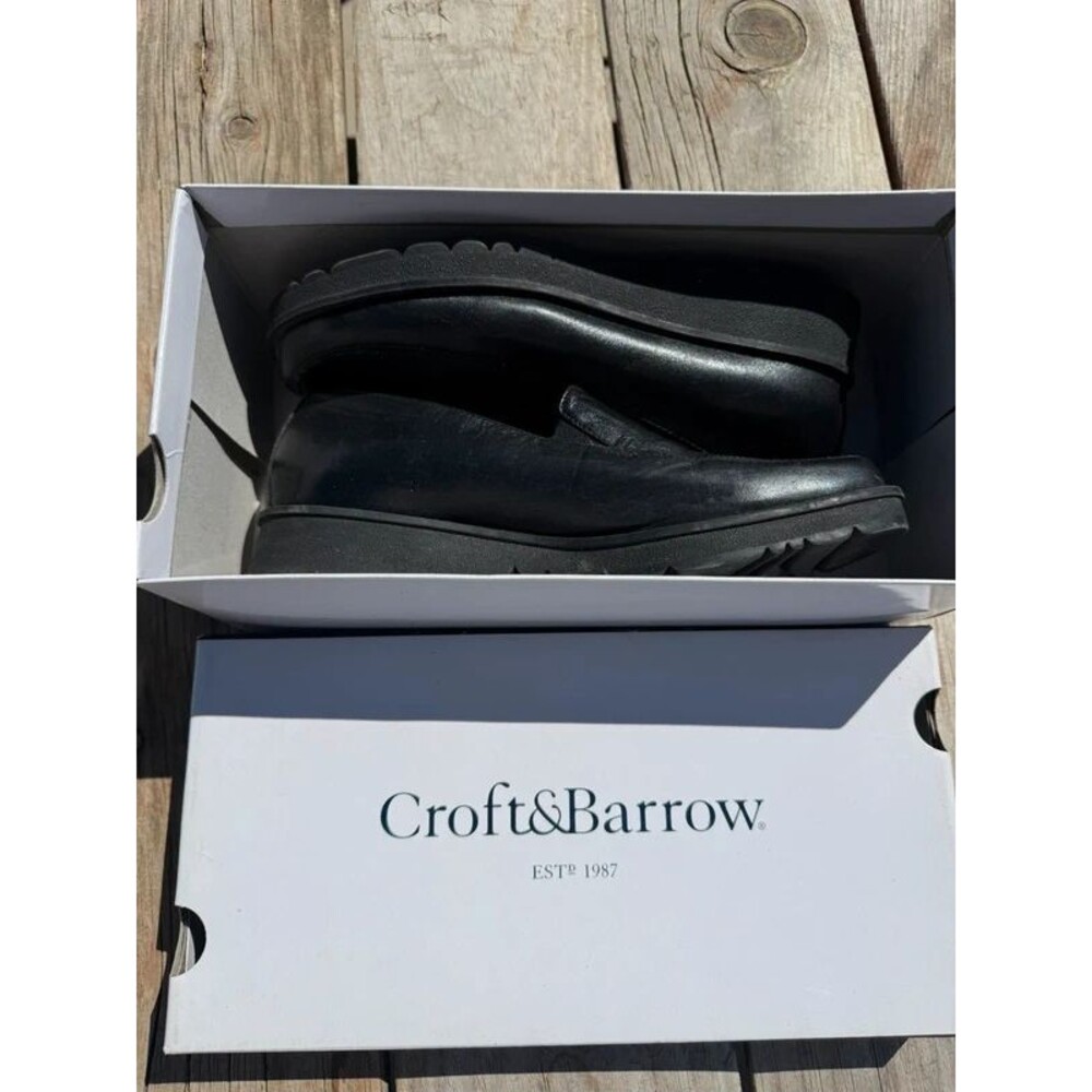 Croft & Barrow St. Cloud Black Leather Platform Loafers Women Size 7M Slip On